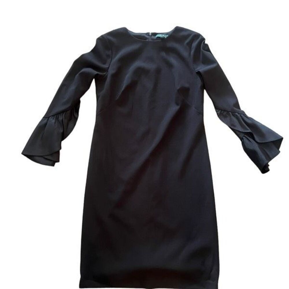 Lauren Ralph Lauren Black Dress 3/4 Sleeve with Flutter Dressy Size 2 - Picture 1 of 5